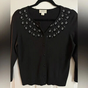 Vintage Beaded Anne Taylor Loft Grandma Button up Cardigan Med Preppy Grannycore